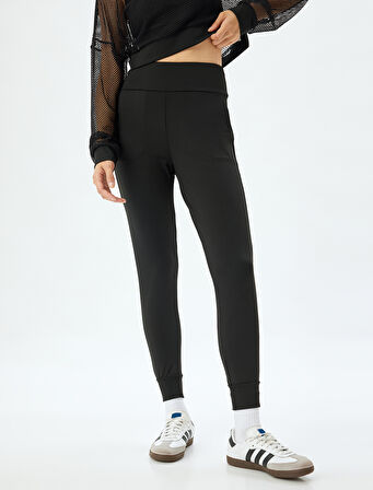 Jogger Yüksek Bel Eşofman Altı Beli Lastikli Dikiş Detaylı Cepli İnterlok