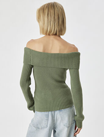 Omzu Açık Triko Kazak Uzun Kollu