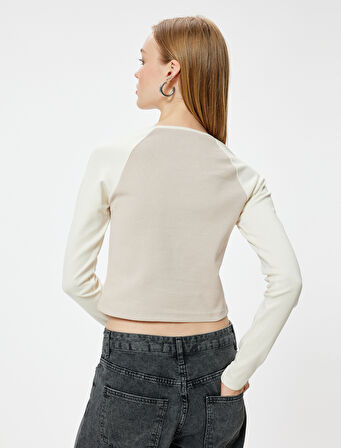 Uzun Kollu Tişört Yıldız Baskılı Bisiklet Yaka Slim Fit