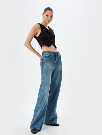 Tüvit Yelek Crop Kolsuz Düğmeli V Yaka Slim Fit