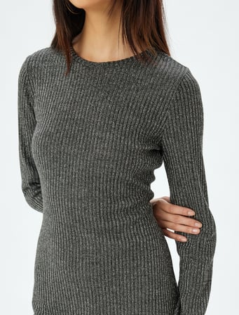 Mini Kaşkorse Elbise Sim Detaylı Bisiklet Yaka Uzun Kollu Slim Fit
