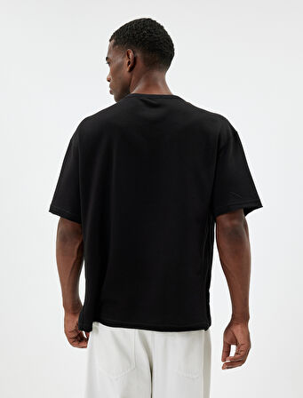 Oversize Tişört Slogan Baskılı Bisiklet Yaka Kısa Kollu Pamuk Karışımlı