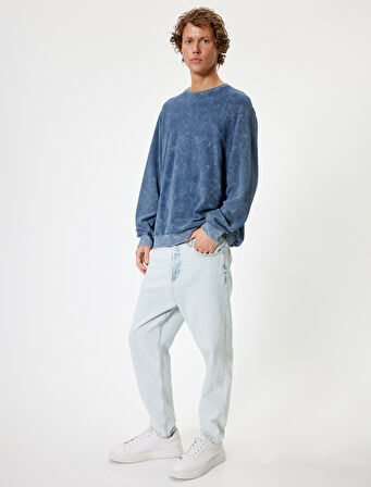 Düğmeli Standart Bel Pamuklu Loose Fit Kot Pantolon - Steve Jean