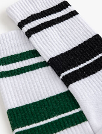 Soket Çorap Seti 2'li Çizgi Detaylı Pamuk Karışımlı