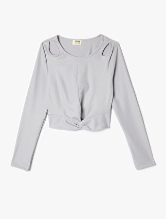 Tişört Pencere ve Düğüm Detaylı Uzun Kollu Kaşkorse