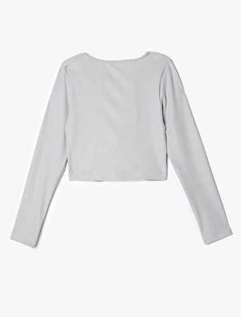 Tişört Pencere ve Düğüm Detaylı Uzun Kollu Kaşkorse