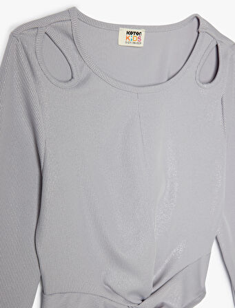 Tişört Pencere ve Düğüm Detaylı Uzun Kollu Kaşkorse