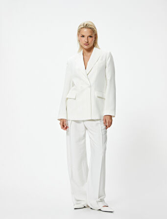 Kruvaze Blazer Ceket Kapaklı Cep Detaylı Astarlı Viskoz Kumaş