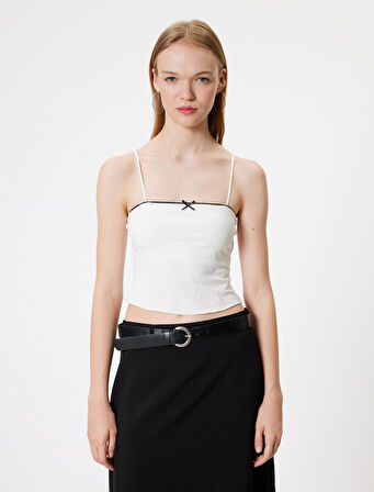 Crop Üst Fiyonk Detaylı İp Askılı Slim Fit