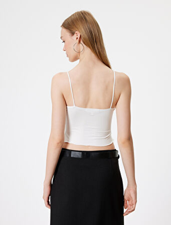Crop Üst Fiyonk Detaylı İp Askılı Slim Fit