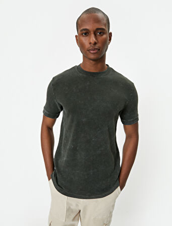 Oversize Yıkamalı Tişört Bisiklet Yaka Kısa Kollu