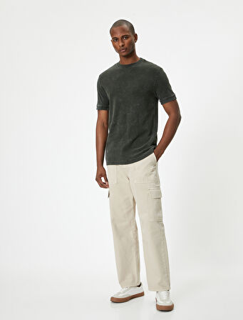 Oversize Yıkamalı Tişört Bisiklet Yaka Kısa Kollu