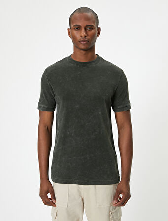 Oversize Yıkamalı Tişört Bisiklet Yaka Kısa Kollu