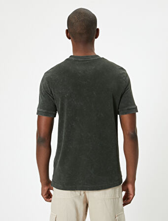 Oversize Yıkamalı Tişört Bisiklet Yaka Kısa Kollu