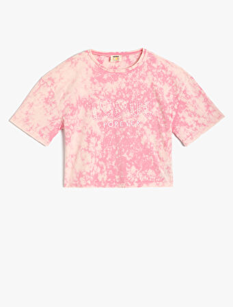 Tişört Batik Desenli Slogan Baskılı Kısa Kollu Pamuklu