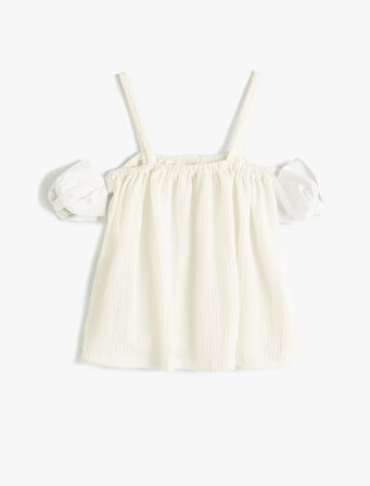 Bluz Askılı Düşük Omuzlu Dokulu 