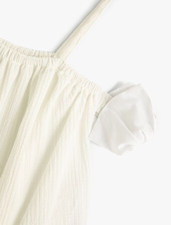 Bluz Askılı Düşük Omuzlu Dokulu 