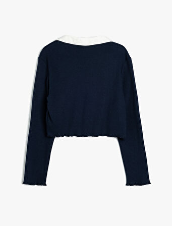 Polo Yaka Tişört Uzun Kollu Baskı Detaylı Pamuklu