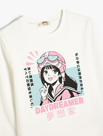Sweatshirt Anime Baskılı Uzun Kollu Bisiklet Yaka Pamuklu
