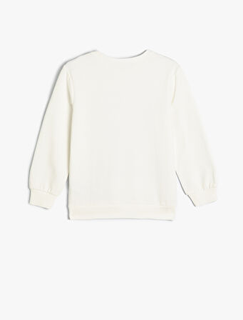 Kelebekli Sweatshirt Uzun Kollu Bisiklet Yaka Pamuklu