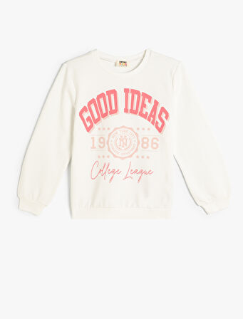 Sweatshirt Slogan Baskılı Uzun Kollu Bisiklet Yaka Pamuklu