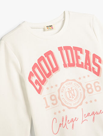 Sweatshirt Slogan Baskılı Uzun Kollu Bisiklet Yaka Pamuklu