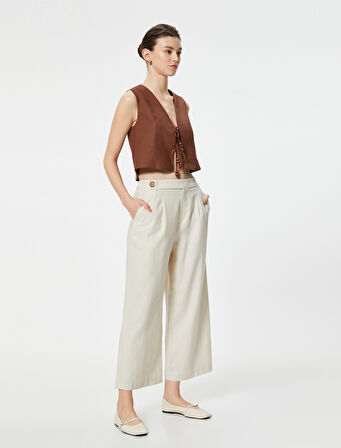 Keten Pantolon Bol Paça Crop 