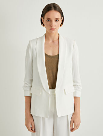 Blazer Ceket Drapeli Kollu Cepli Viskon Keten Karışımlı Standart Kesim