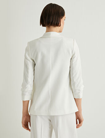 Blazer Ceket Drapeli Kollu Cepli Viskon Keten Karışımlı Standart Kesim