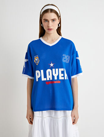 Forma Tişört V Yaka Kısa Kollu Renk Bloklu Baskılı