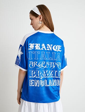 Forma Tişört V Yaka Kısa Kollu Renk Bloklu Baskılı