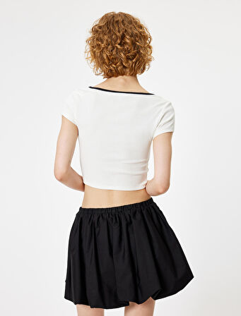Crop Tişört Bağlama Detaylı Kısa Kollu Slim Fit