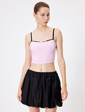 Crop Korse Görünümlü Büstiyer Çıkarılabilir İp Askılı Dantel Detaylı Slim Fit