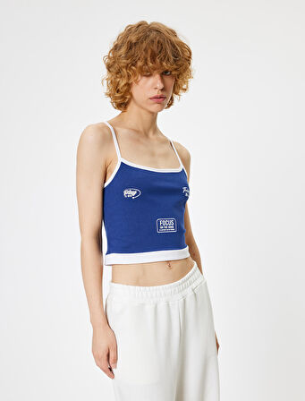 Crop Atlet Askılı Baskılı Slim Fit Kare Yaka
