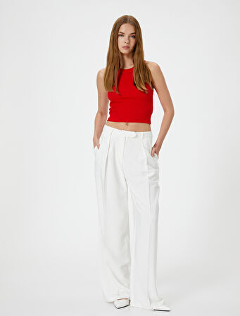 Crop Basic Halter Yaka Atlet Ribanalı Pamuklu Slim Fit