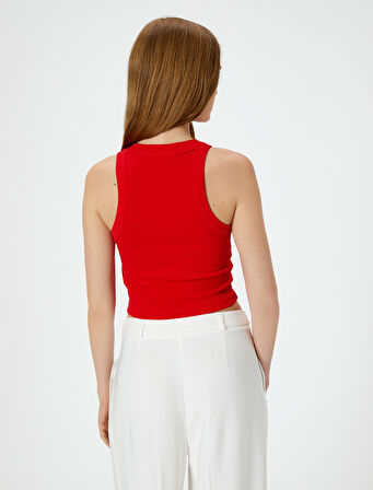 Crop Basic Halter Yaka Atlet Ribanalı Pamuklu Slim Fit