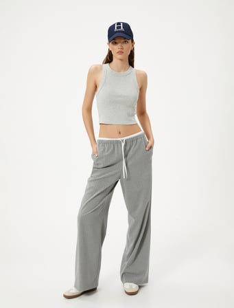 Crop Basic Halter Yaka Atlet Ribanalı Pamuklu Slim Fit