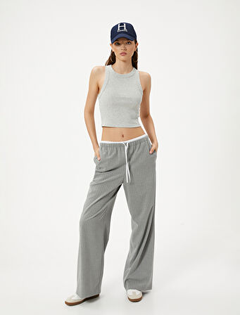 Crop Basic Halter Yaka Atlet Ribanalı Pamuklu Slim Fit