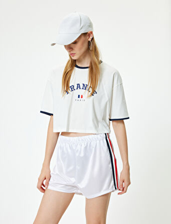 Mini Şort Biyeli Beli Lastikli Parlak Pike Kumaş Rahat Kalıp