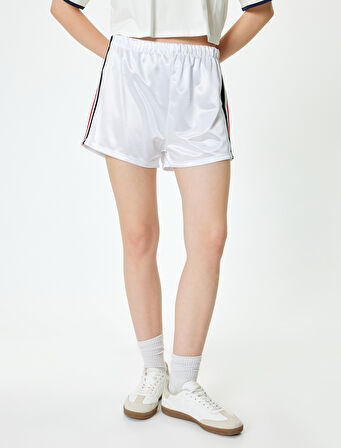 Mini Şort Biyeli Beli Lastikli Parlak Pike Kumaş Rahat Kalıp