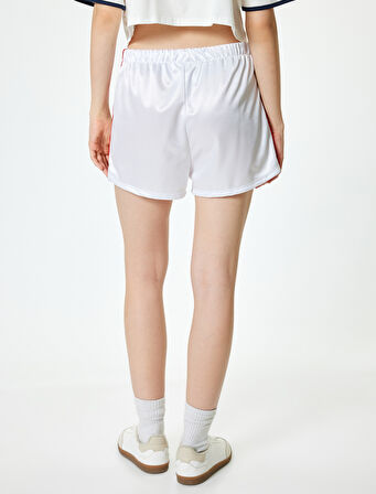 Mini Şort Biyeli Beli Lastikli Parlak Pike Kumaş Rahat Kalıp