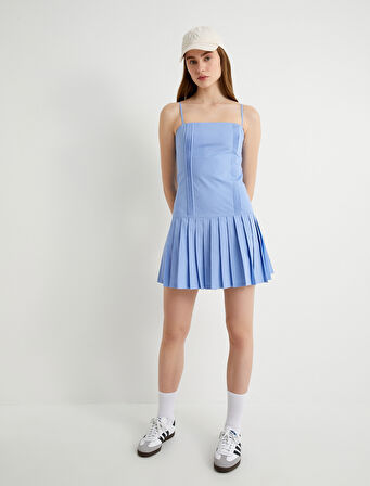 Mini Pileli Elbise İnce Askılı Slim Fit