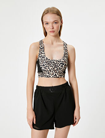 Sporcu Sütyeni Kaplı U Yaka Leopar Desenli Slim Fit İnterlok