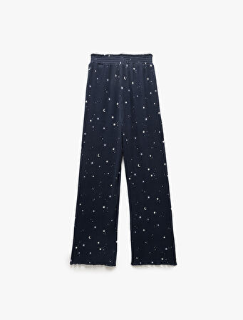 Normal Bel Rahat Kalıp Yıldız Desenli Fitilli Kadife Pijama Altı