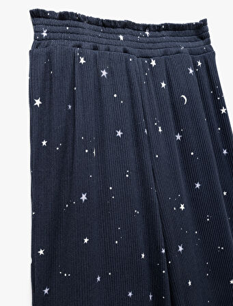 Normal Bel Rahat Kalıp Yıldız Desenli Fitilli Kadife Pijama Altı