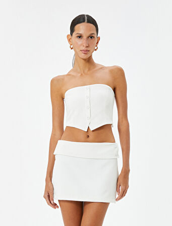 Crop Straplez Büstiyer Keten Karışımlı Düğme Detaylı