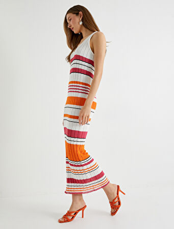 Uzun Kroşe Elbise Kalın Askılı U Yaka Rahat Kalıp