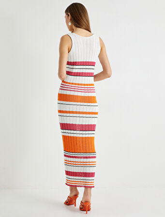 Uzun Kroşe Elbise Kalın Askılı U Yaka Rahat Kalıp