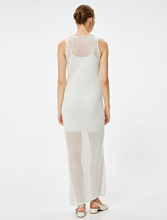 Uzun Kroşe Elbise Kolsuz Yuvarlak Yaka Yarım Astarlı 