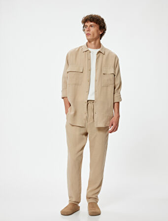 Uzun Kollu Gömlek Müslin Kapaklı Cep Detaylı Pamuklu